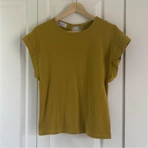 Mustard Yellow Cap Sleeve Top with Gold Buttons - DEE-ZYY- Estimate Size Medium